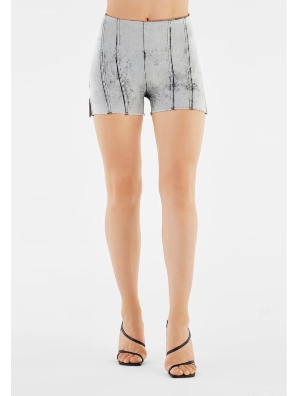 Freddy Light Wash Denim-Print High-Waist Shorts With Raw Hem & Side Slits For Wo